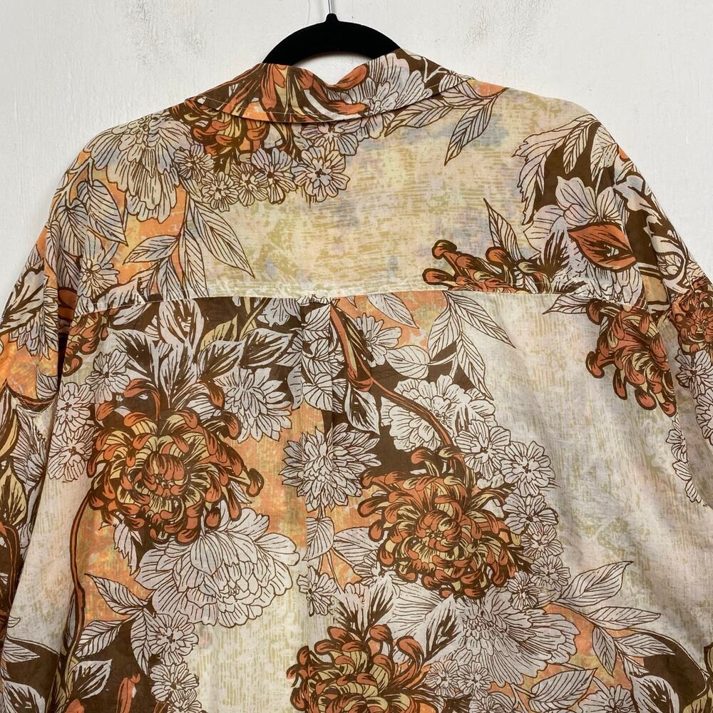 Free People Floral Button-Up Shirt in Orange, Brown, Cream - Picture 10 of 10